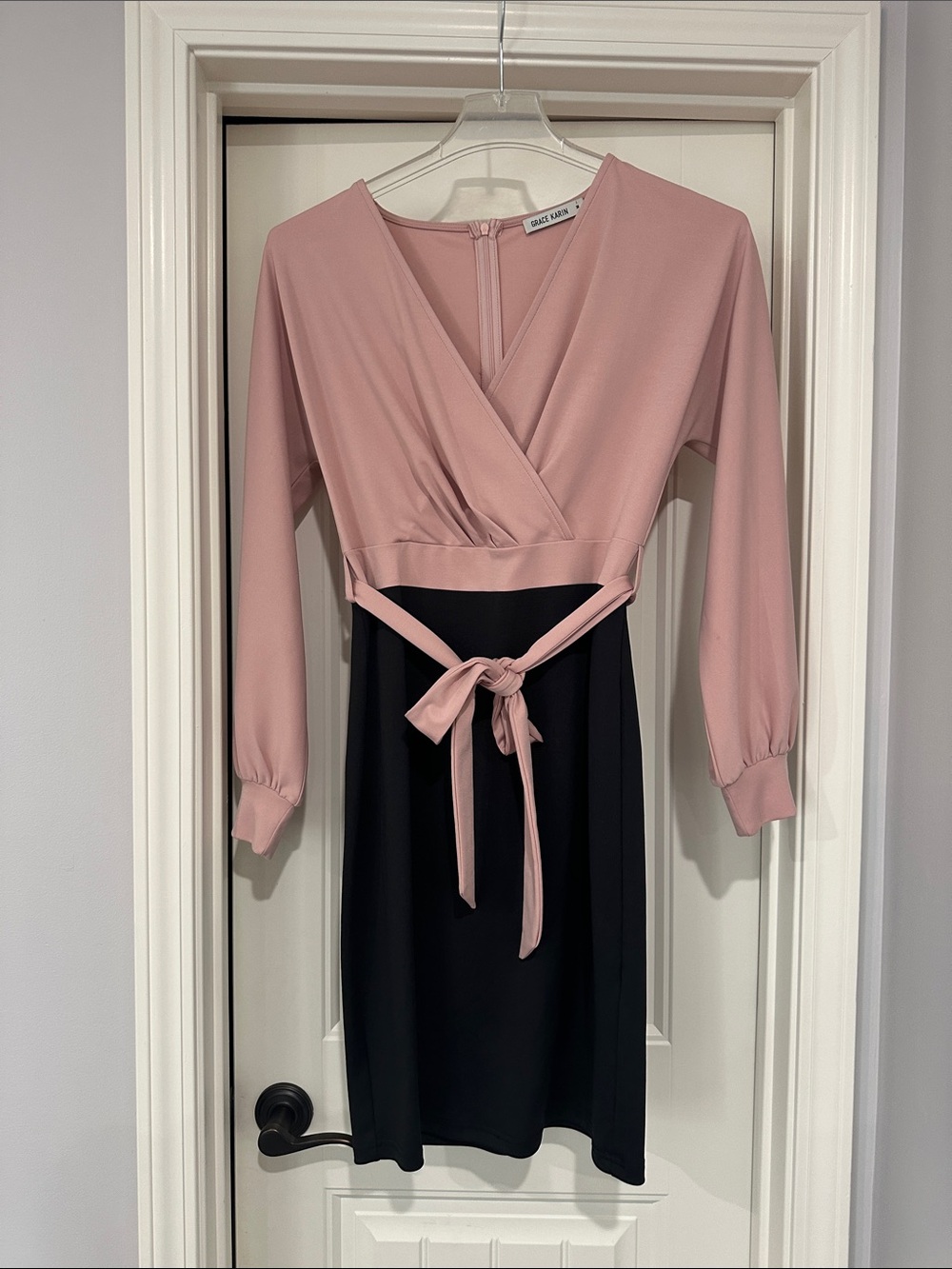 Two-Tone Pink and Black Wrap Dress size M